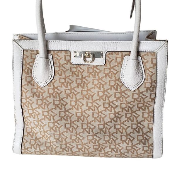 DKNY Logo Print Canvas & Leather Trimming Handbag - Picture 1 of 15